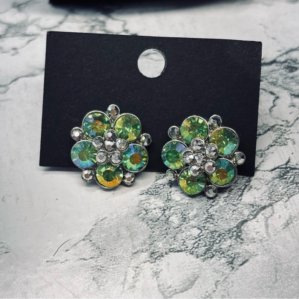 Floral Crystal Stud Earrings - Picture 2 of 6